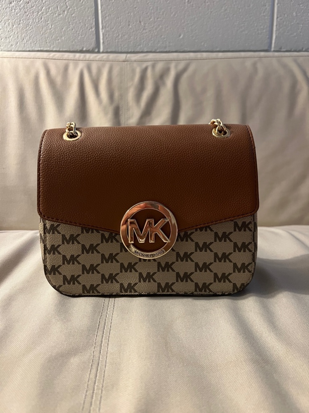 Michael Kors Tan/Brown MK Signature Chain Shoulder/Crossbody